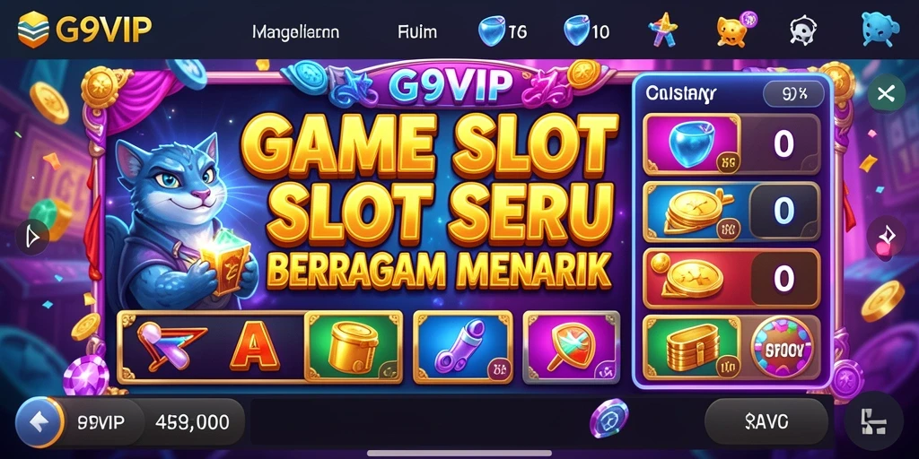 Screenshot gameplay G9VIP menampilkan tampilan slot yang mengesankan.