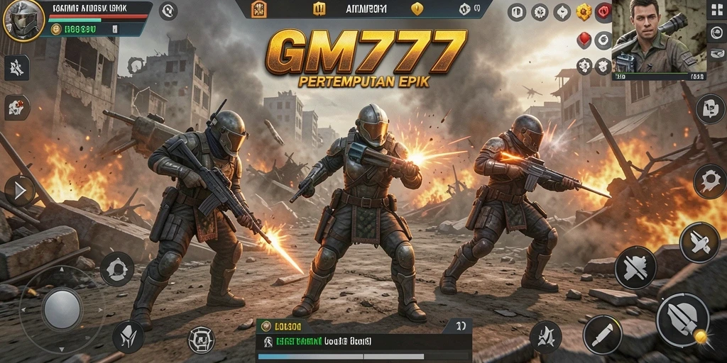 Tampilan seru dari gameplay GM777 dalam pertempuran Battle Royale.
