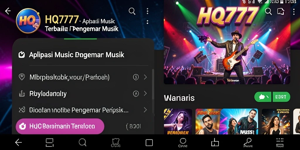 Tampilan antarmuka HQ777 saat memutar musik dengan lirik.