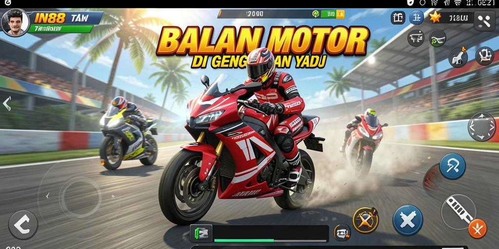 Tampilan gameplay seru dari IN88 saat balapan motor.