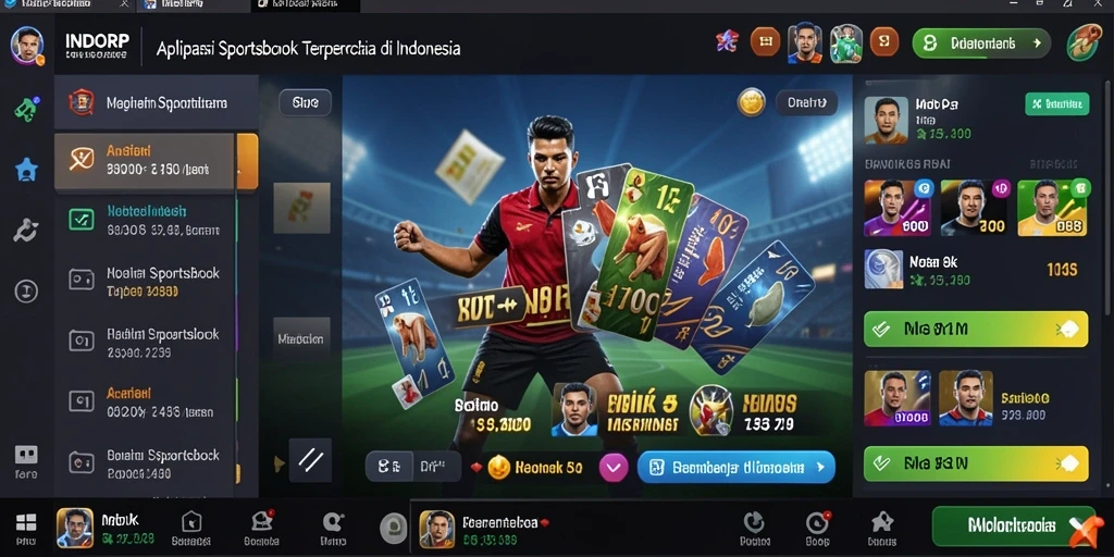 Screenshot INDORP menampilkan antarmuka aplikasi Sportsbook yang menarik.