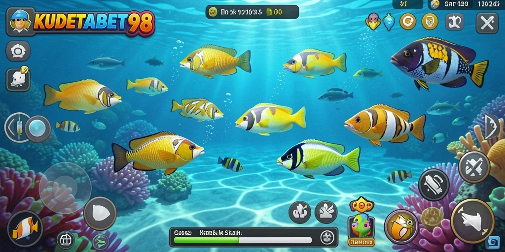 Tampilan gameplay seru dalam KUDETABET98 saat menangkap ikan.