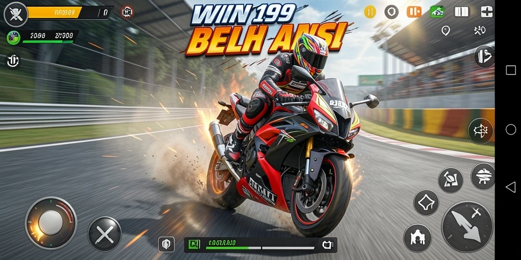 Screenshot gameplay WIN199 yang menunjukkan aksi balap motor yang seru.